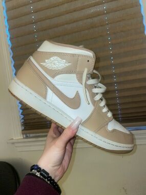 Air Jordan High-Top Sneakers in White and Tan